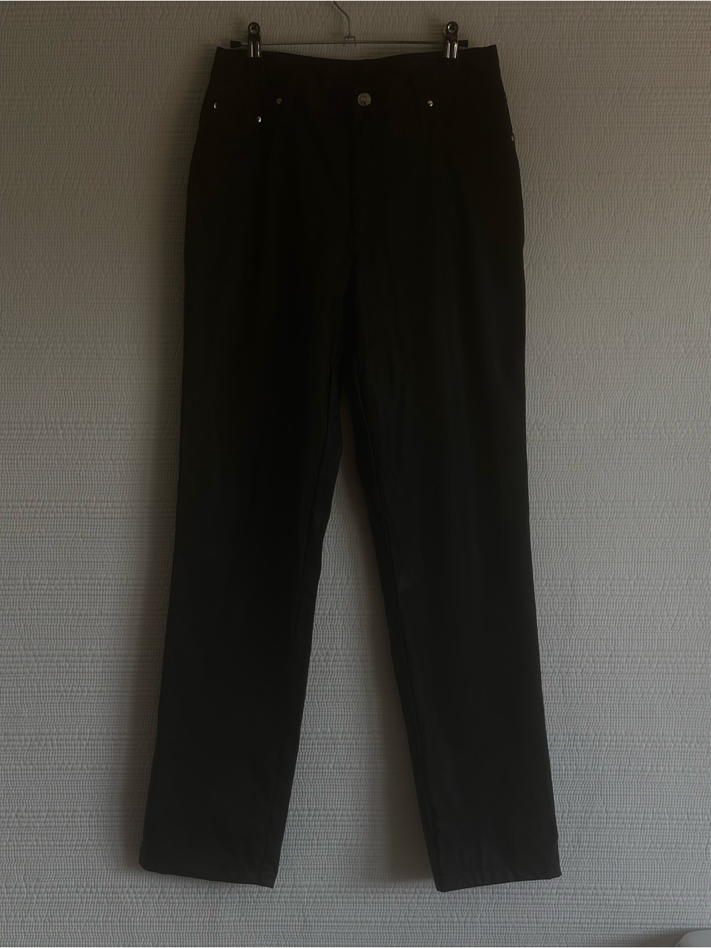 Y2K Black Faux Leather Straight Leg Pants Size 7/8 – Moto Biker Grunge